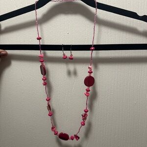 Pink Beaded Necklace and Earring Set